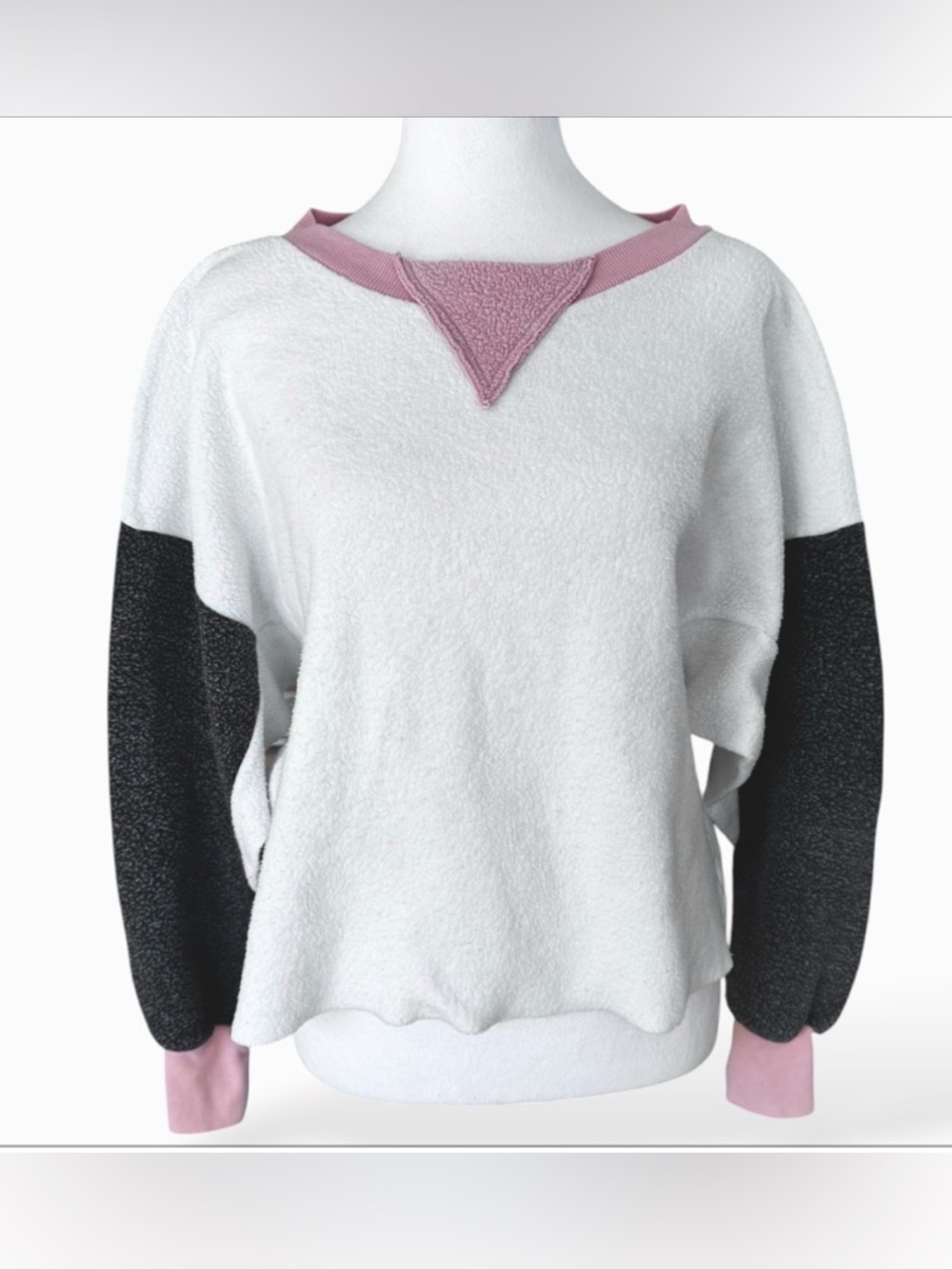 Wildfox Colorblock Sweatshirt White Pink Black Cozy Oversized Pullover Small